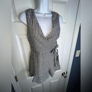 Black and White Gingham Wrap Top